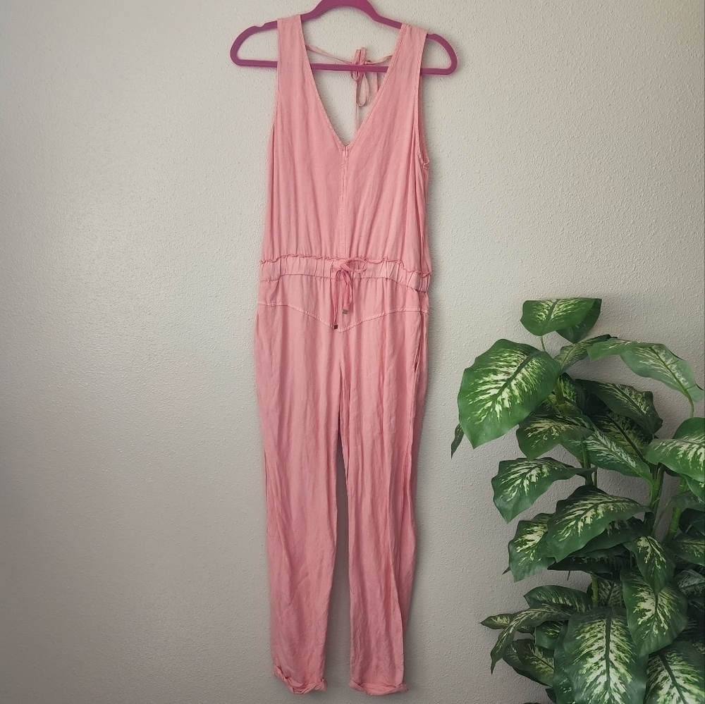 Young Fabulous & Broke Alex Linen Pink Vneck Sleeveless Tie Front Jumpsuit XS